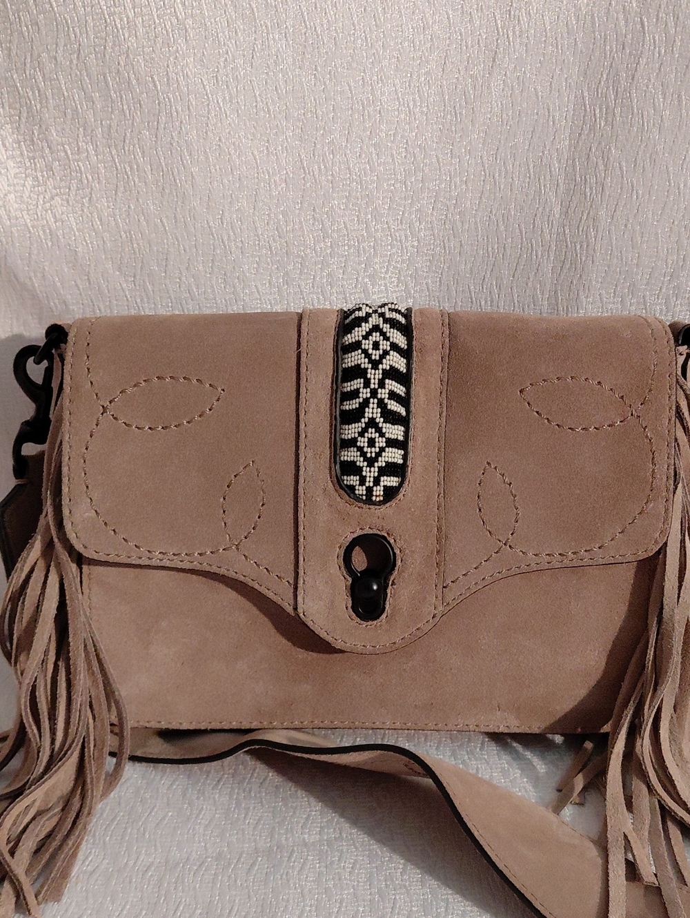 Rebecca Minnecoff Tan Suede Crossbody Bag Wide Strap. NWT - Picture 2 of 9